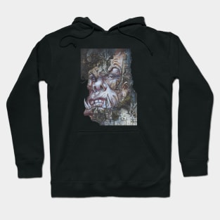 Eerie Forest Orc Head - Dark Fantasy Mixed Media Painting Hoodie